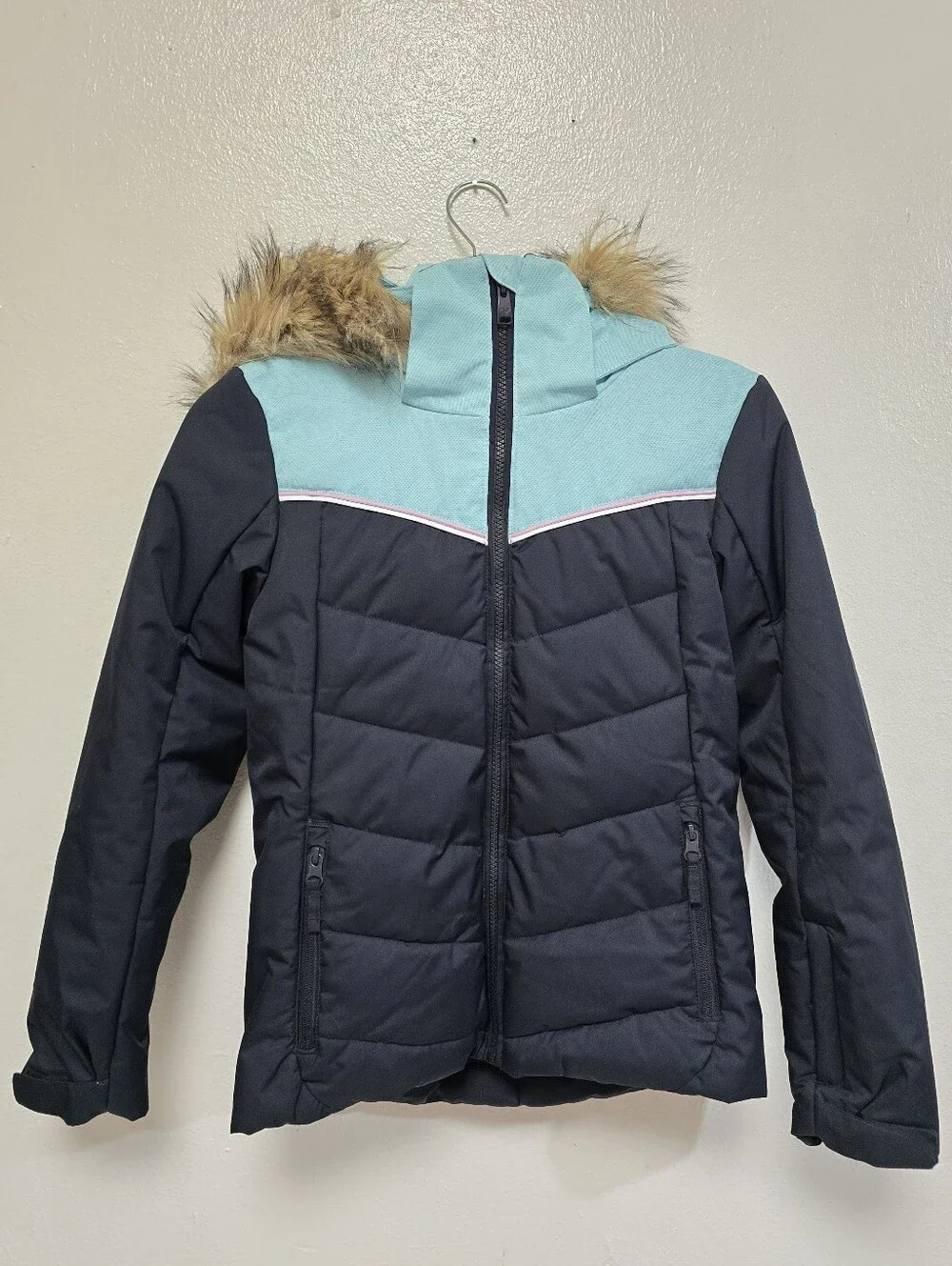 Roxy Snow Bamba Insulated Ski Snowboard Faux Fur Trimmed Hood Coat Size 12/Large